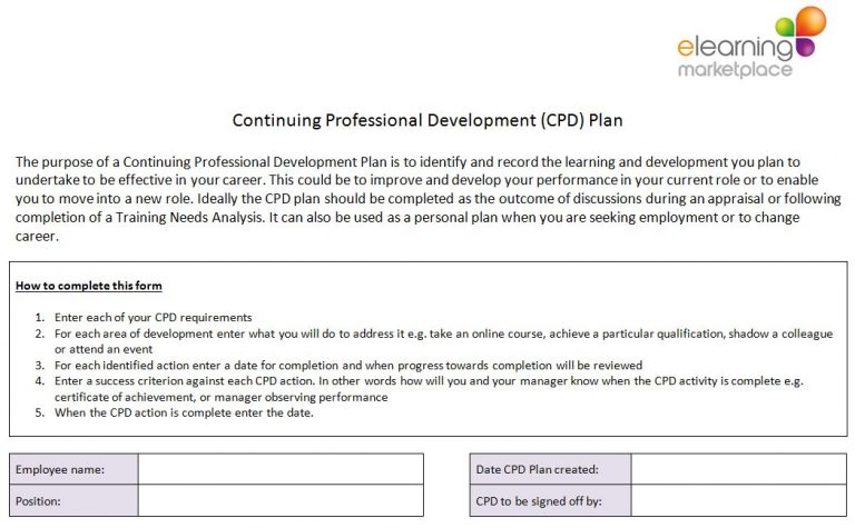 Continuing Professional Development (CPD) Plan and Record | eLearning ...